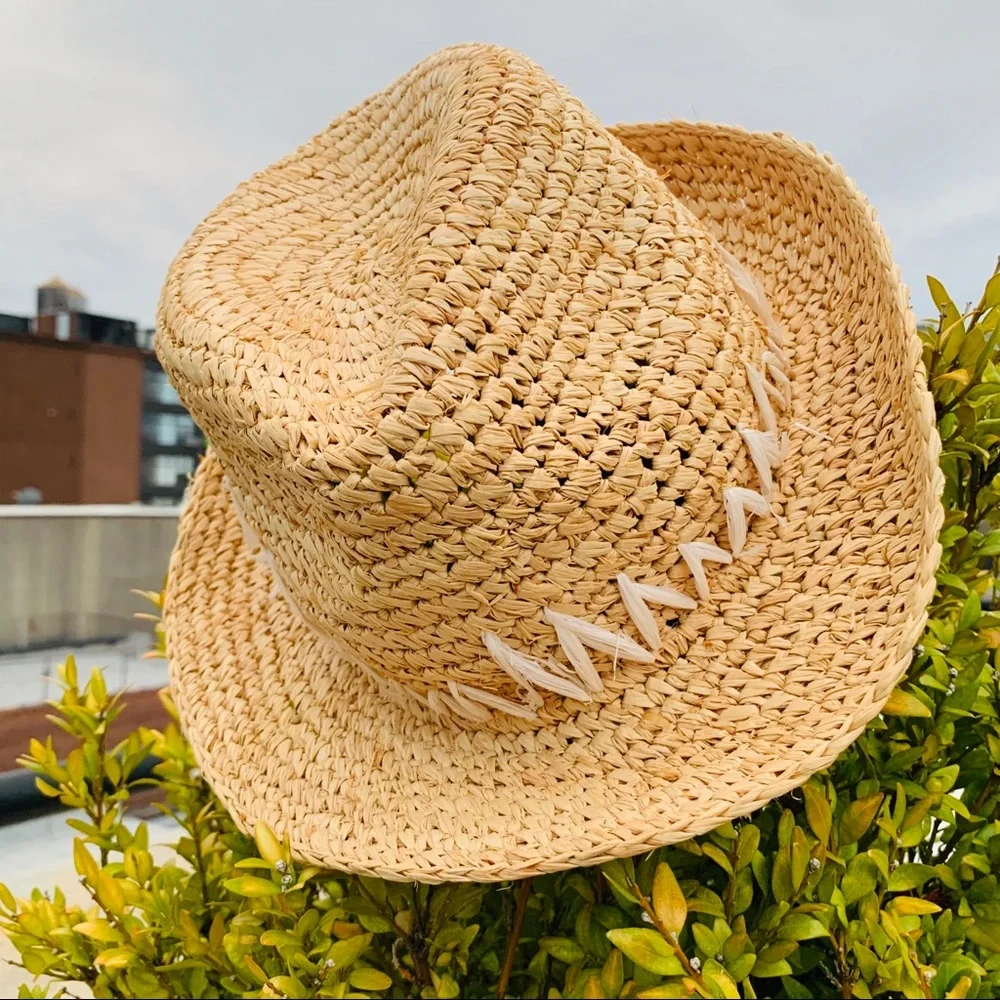 Anthro Tracy Watts Straw Fedora Short Brim Soft Firm Flex Hat